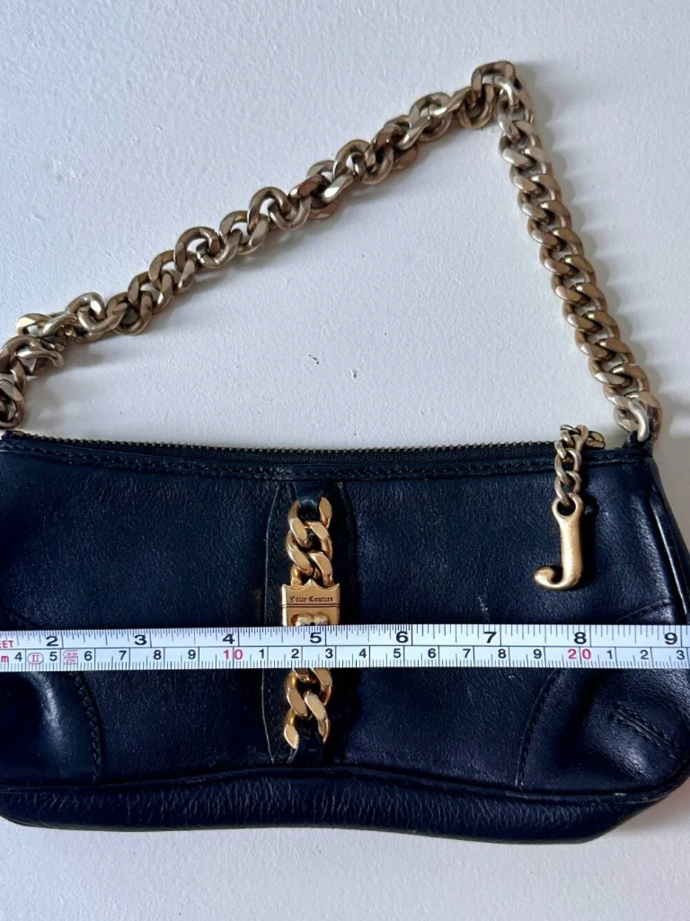 Vintage Y2K Juicy Couture Black Leather Heart Lock Baguette Bag